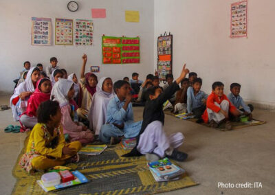 Pre-primary school children sit on the floor in an early childhood education class in Punjab, Pakistan.