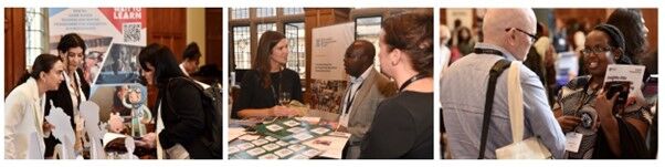 group of three photos of UKFIET 2023 conference delegates interacting at the conference