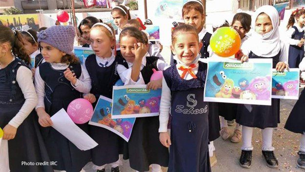 A group of primary school girls under the Ahlan Simsim programme, Middle East.