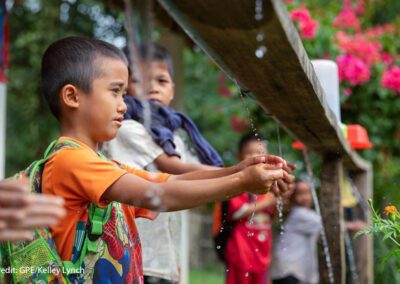 Students wash their hands at Khokkham Primary School, Pak Ou District, Lao PDR, December 2018.