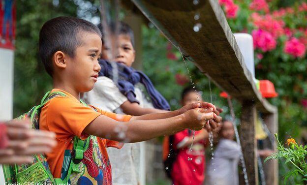 Students wash their hands at Khokkham Primary School, Pak Ou District, Lao PDR, December 2018.