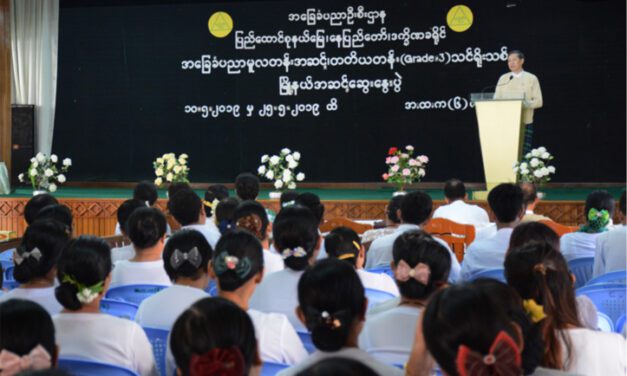 Ministry of Education in Myanmar addressing an audience