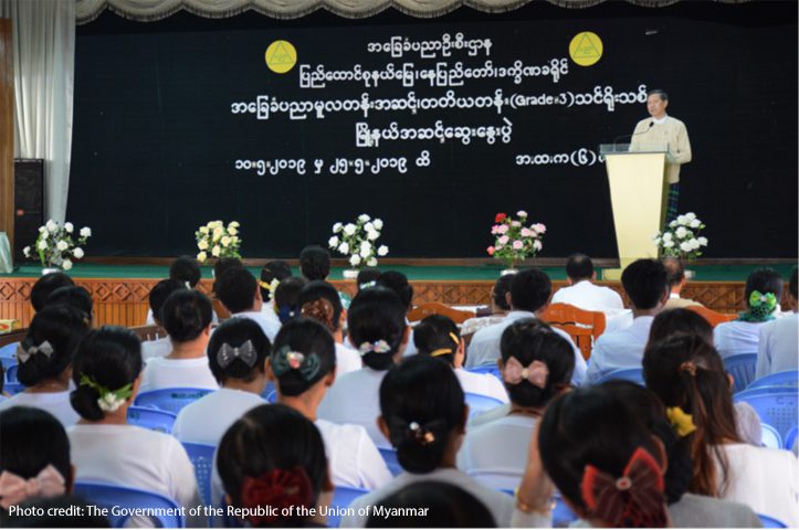 Ministry of Education in Myanmar addressing an audience