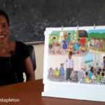 A training pack is delivered to pre-school teachers. Teacher alongside an illustration for training