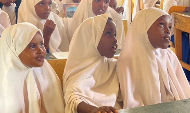 Somali Girls listen to their teacher in class.