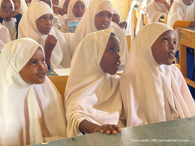 Somali Girls listen to their teacher in class.