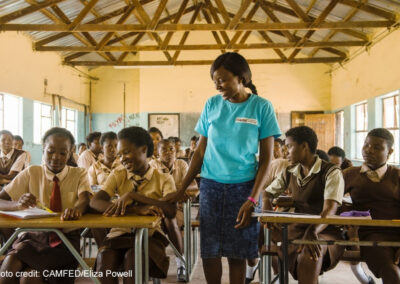 A female Learner Guide secondary school graduate goes back to school to mentor other girls, Zambia.