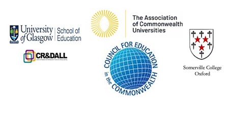 Logos for University of Glasgow School of Education, CR&DALL (Glasgow Univ), The Association of Commonwealth Universities, Council for Education in the Commonwealth, Somerville College Oxford