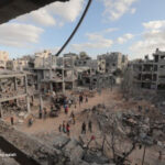 Destroyed buildings in Gaza bombed by Israel.