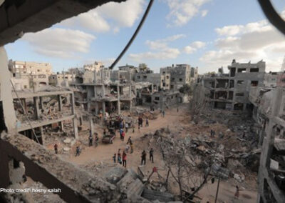 Destroyed buildings in Gaza bombed by Israel.