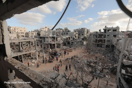 Destroyed buildings in Gaza bombed by Israel.