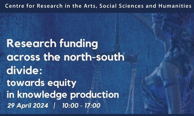 Poster advertising the workshop: Research Funding across the north-south divide: towards equity in knowledge production 10 - 5:00 29-4-24