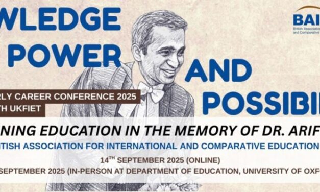 Knowledge Power and Possibilities - Reimagining education in the memory of Dr Arif Naveed. BAICE early career conferene 14 and 15 September. Illustration of Arif Naveed