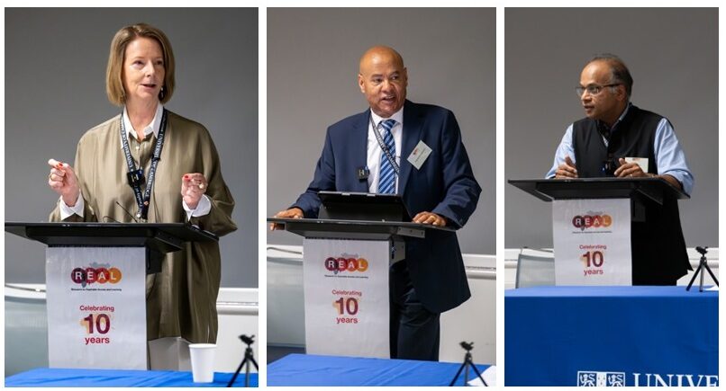 Photos from the opening keynote speeches at the REAL Centre 10-year anniversary conference: Julia Gillard, Tassew Woldehanna, Bhaskar Vira and chaired by Pauline Rose.