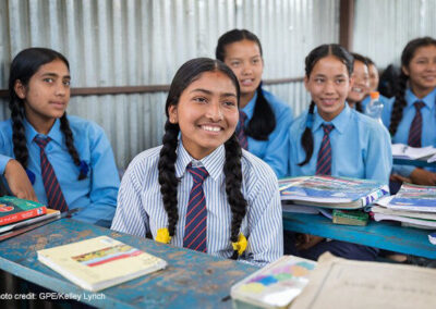 Girls in Class 10 sit at their desks in Sindhupalchowk District, Nepal.