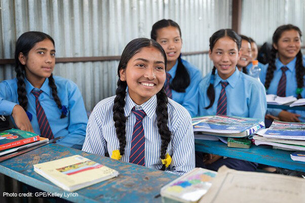 Girls in Class 10 sit at their desks in Sindhupalchowk District, Nepal.