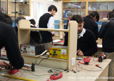 Students in electronic lab activity, Peshawar, Pakistan.