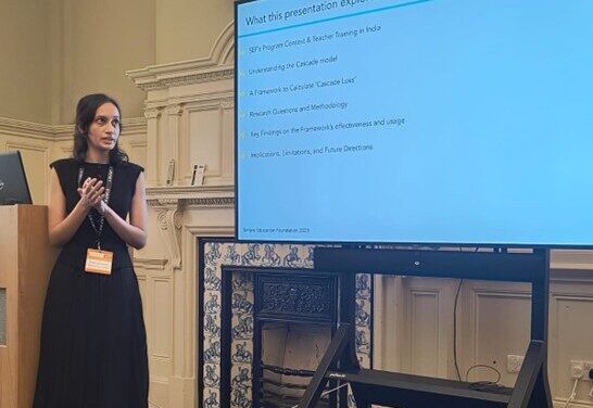 Srinidhi Lakshmanan presenting at the UKFIET 2025 conference.