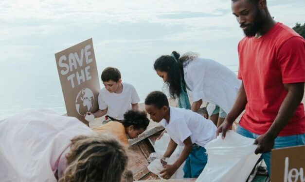 A team collect rubbish on a beach clean