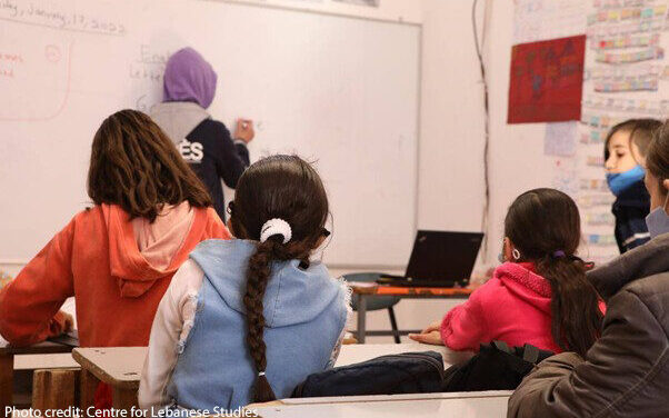The back of children’s heads in a classroom, Lebanon.