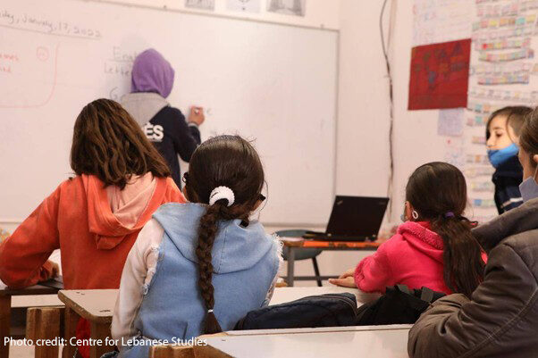 The back of children’s heads in a classroom, Lebanon.