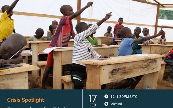 Poster advertising the webinar Crisis Spotlight, Protecting the Right to Education in Sudan on 17 Feb 2026