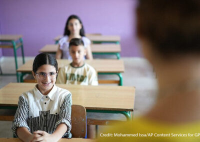 Children sit in a classroom in Lebanon.