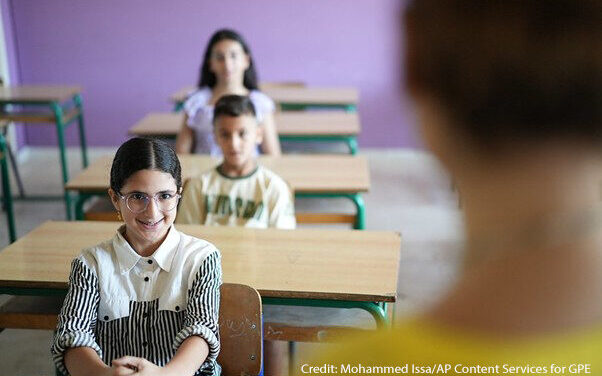 Children sit in a classroom in Lebanon.