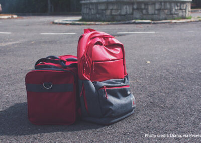Two bags on the floor next to each other.