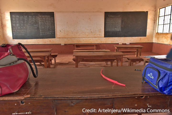 A Kenyan classroom scene, reflecting the learning environments in which teacher wellbeing and resourcing directly shape children’s educational experiences.