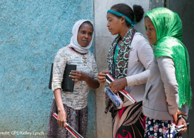 Visually impaired students chat outside class with their folding sticks in their hands, Oromia, Ethiopia