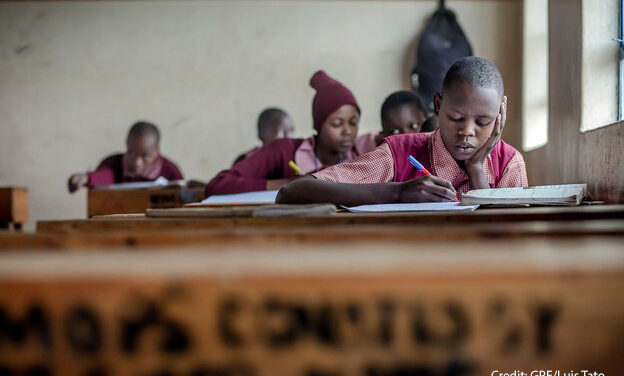 students sit in a maths class, Kenya.